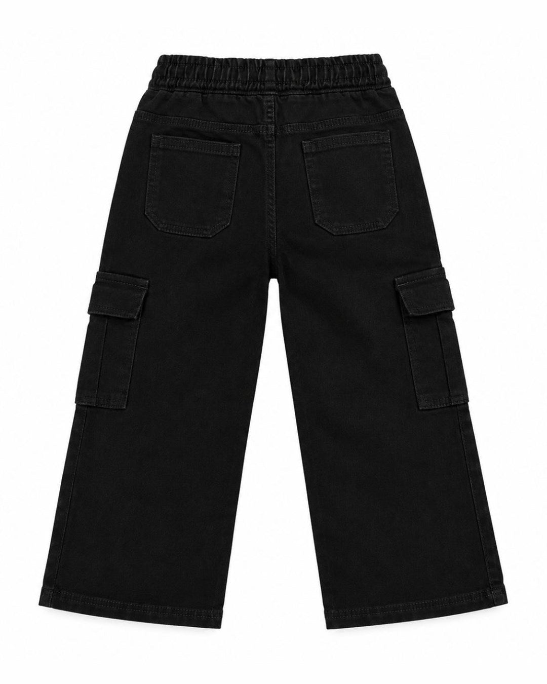 Unisex Black Cargo Wide-Leg Denim Pants