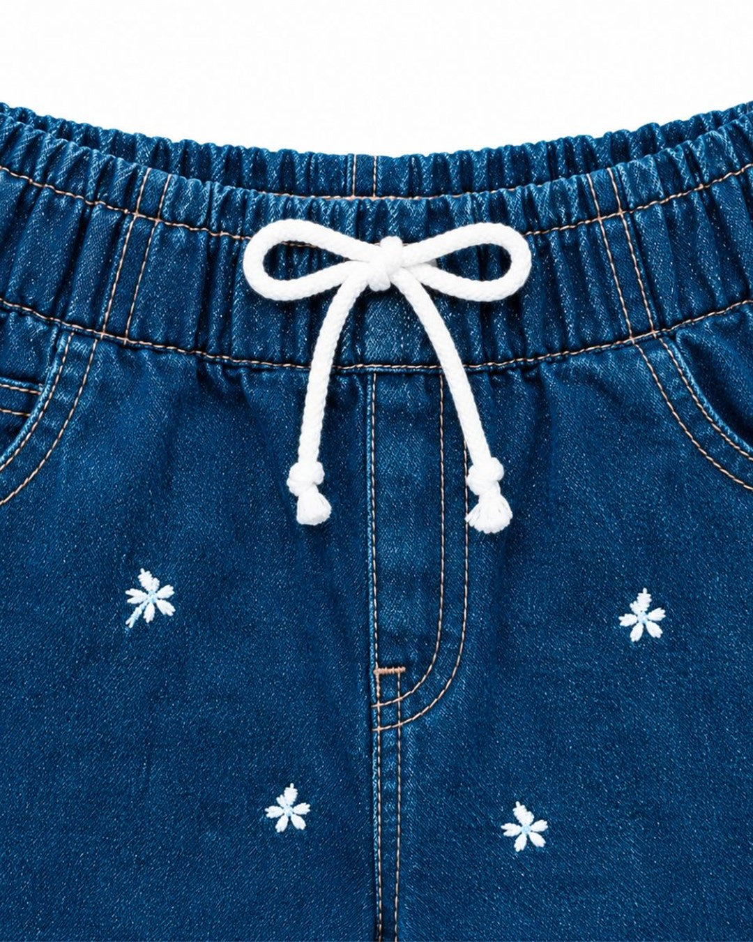 Little Flower Embroidered Wide-Leg Denim Pants