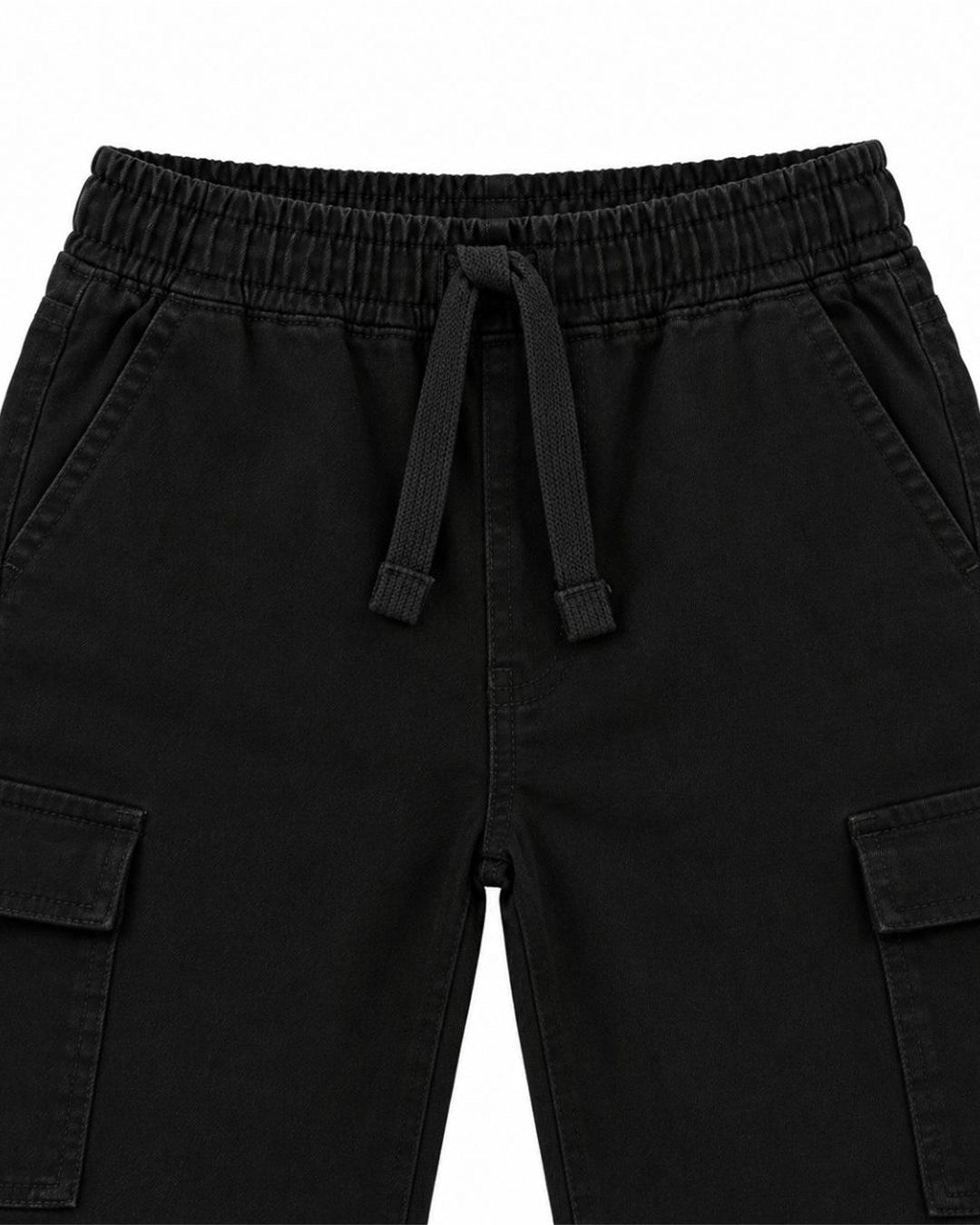 Unisex Black Cargo Wide-Leg Denim Pants