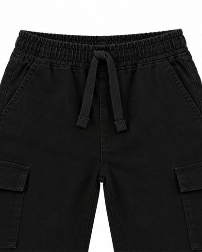 Unisex Black Cargo Wide-Leg Denim Pants