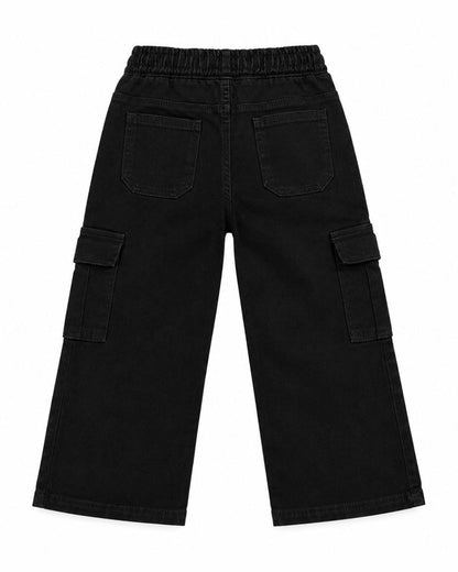 Unisex Black Cargo Wide-Leg Denim Pants