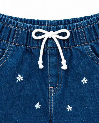 Little Flower Embroidered Wide-Leg Denim Pants
