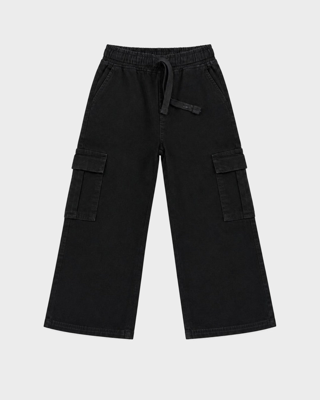 Unisex Black Cargo Wide-Leg Denim Pants