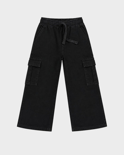 Unisex Black Cargo Wide-Leg Denim Pants